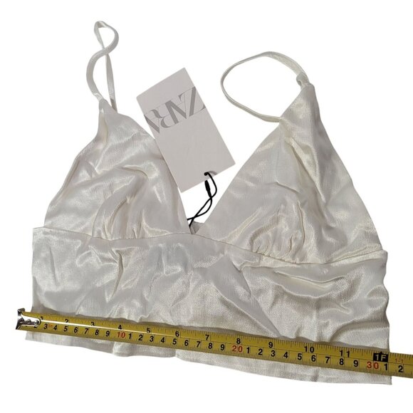 Zara Women's Cream Satin Triangle Bralette Crop Top Size Small - Picture 7 of 8